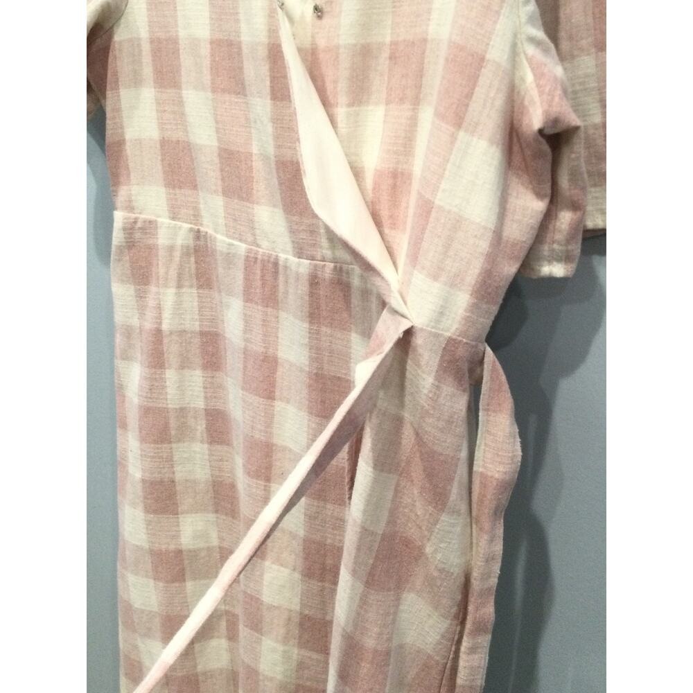 Sweet Salt Womens Faux Wrap Linen Blend Midi Dress XL Pink Gingham Modest Fall - Picture 9 of 9